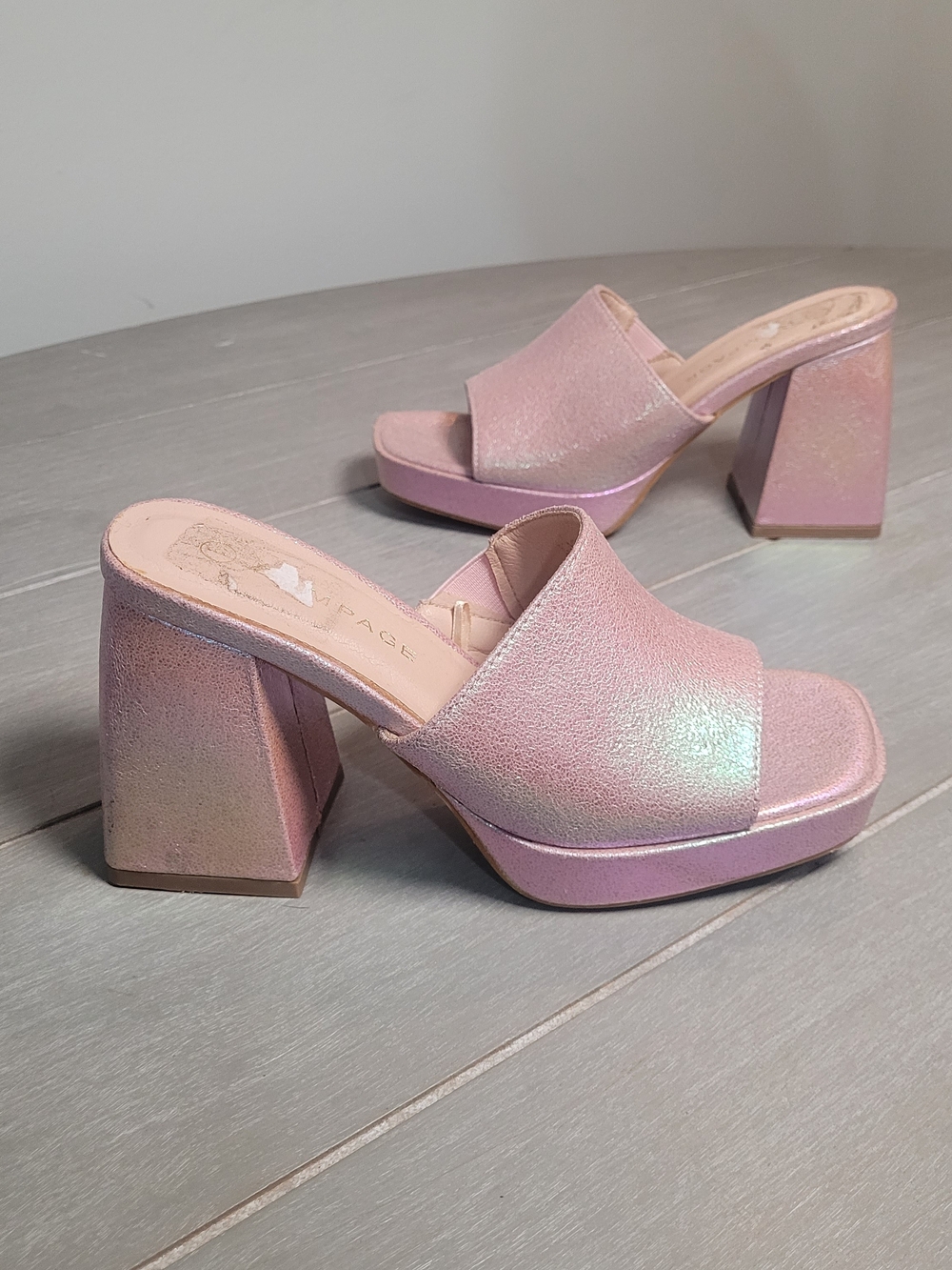 Iridescent Pink Shimmer Platform Mule Heels Size 6